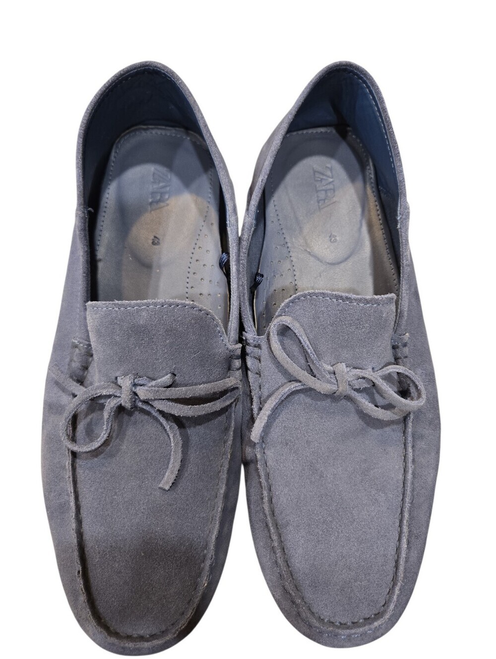 ZARA MEN'S DRIVING MOCCASINS. W/ FRONT TIE BOW DETAIL. SIZE EU 43 = US. 10. BLUE